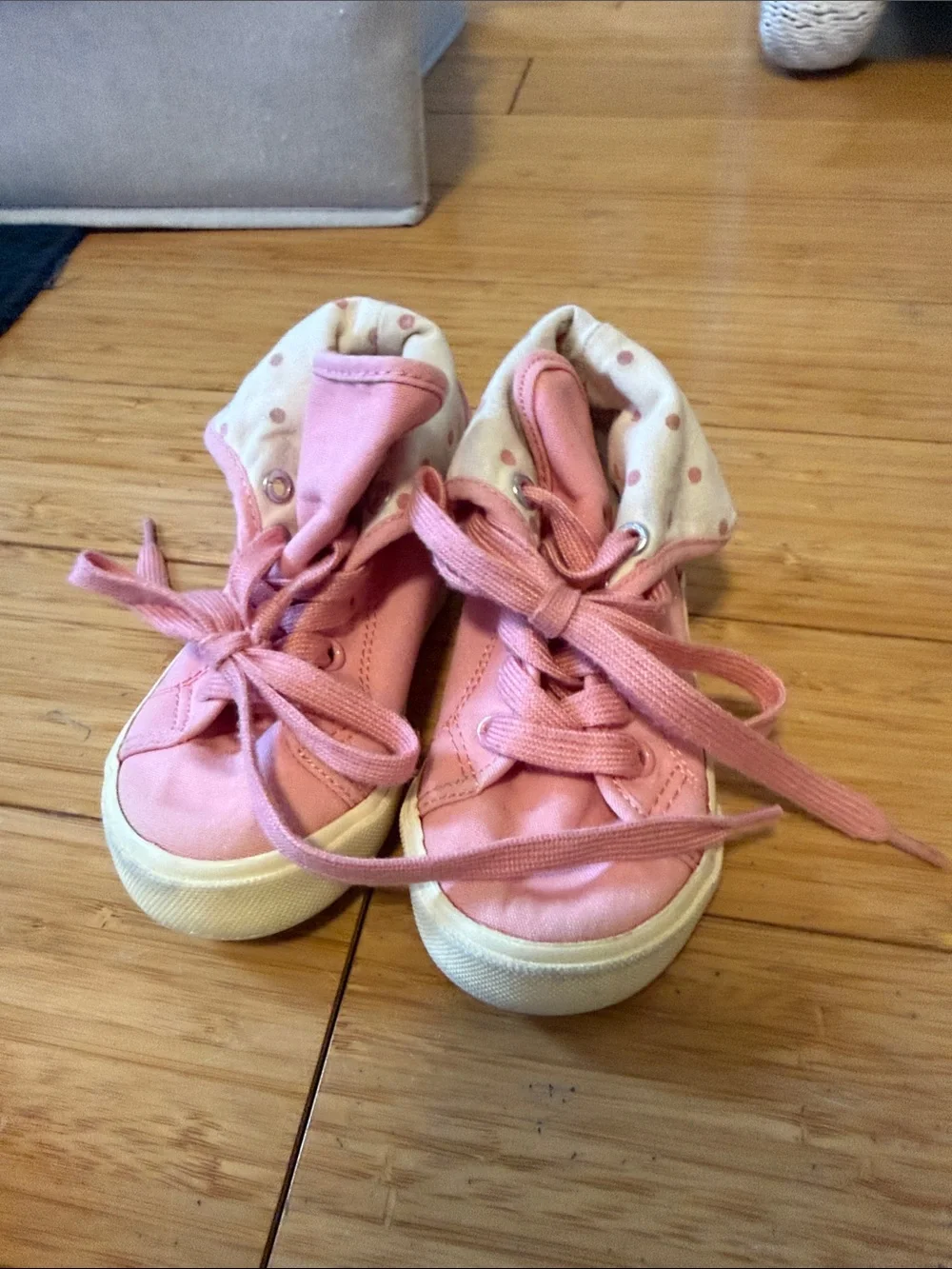 GAP Kids Pink Canvas High-Top Sneakers with Polka Dot Lining